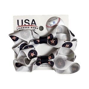 Houston Astros 2pc White Baseball Bow Alligator Hair Clips USA Licensed MLB NEW